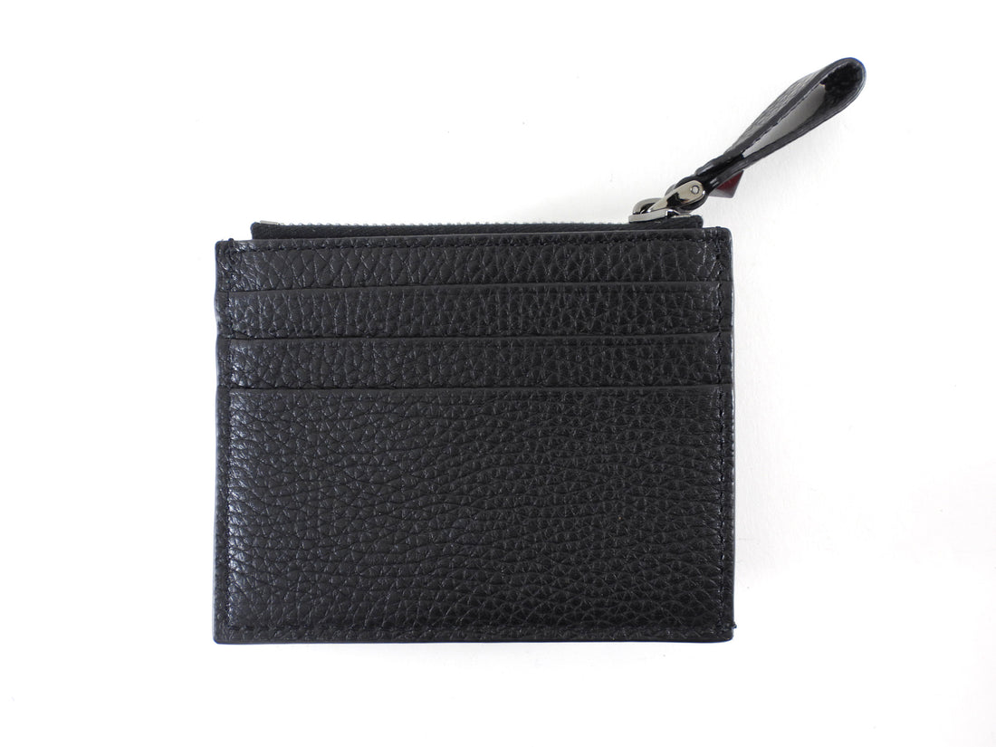 Valentino Black Grained Leather Rockstud Zip Cardholder