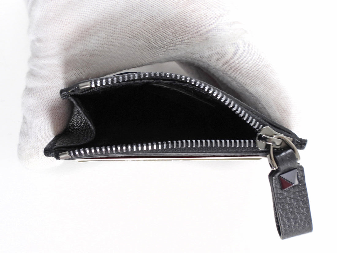 Valentino Black Grained Leather Rockstud Zip Cardholder
