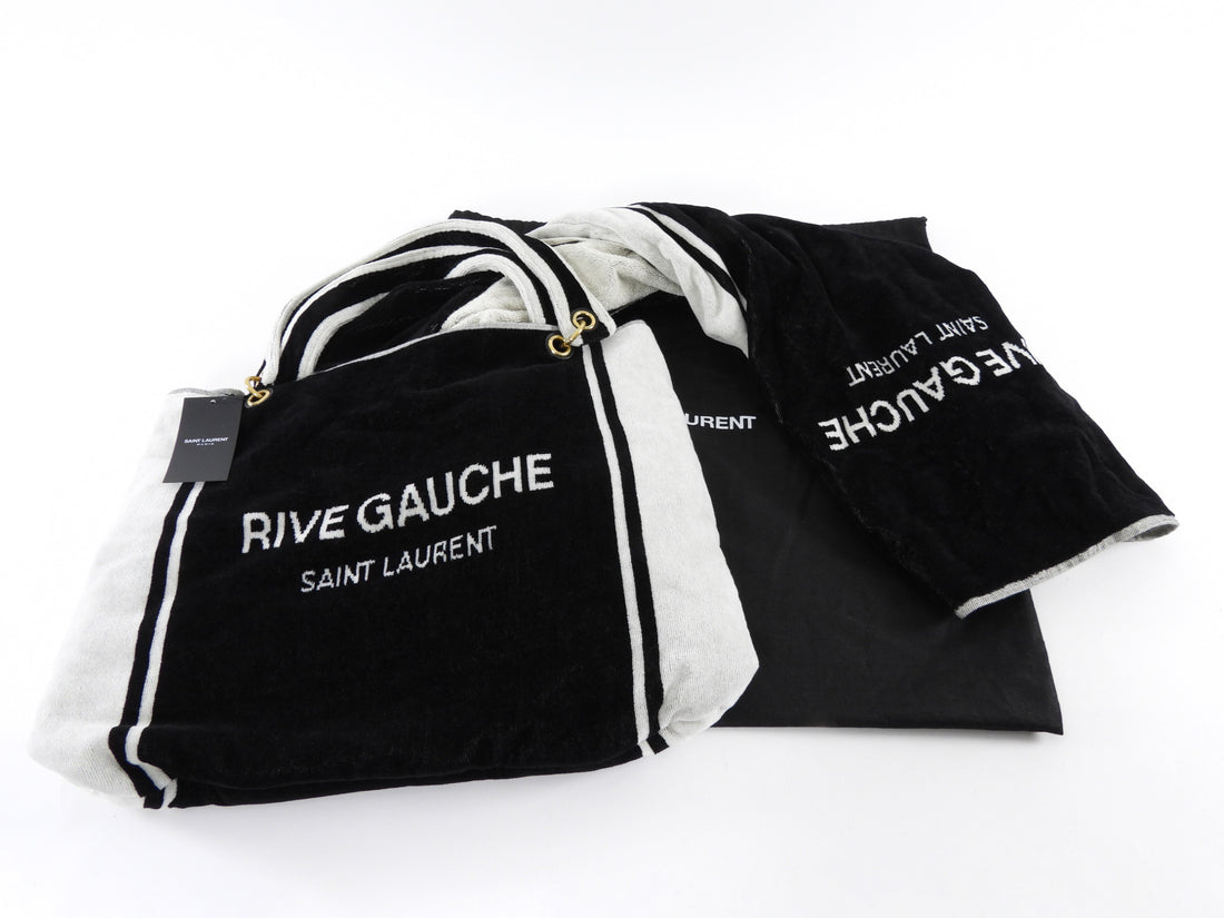 Saint Laurent Rive Gauche Black and White Terry Cloth Convertible Towel Tote