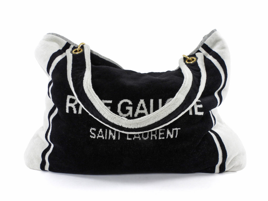 Saint Laurent Rive Gauche Black and White Terry Cloth Convertible Towel Tote