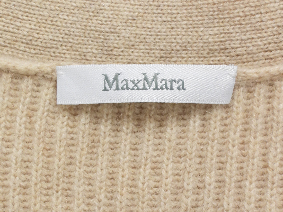 Max Mara Oatmeal Villar Cashmere Rib Long Cardigan Sweater - M