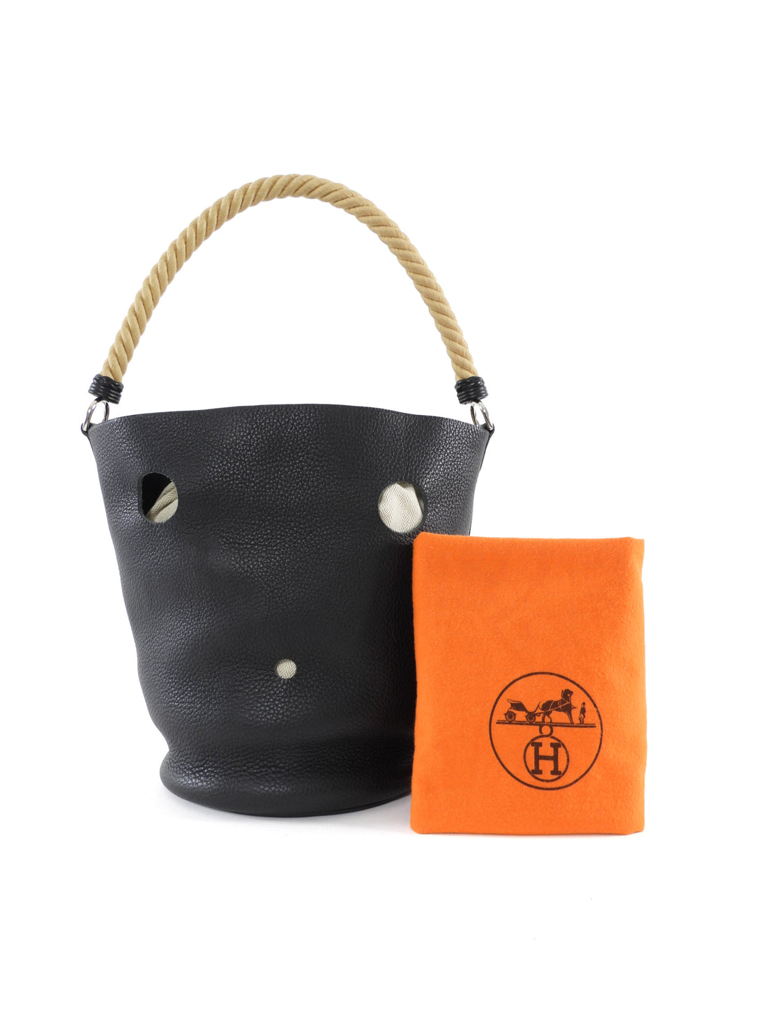 Hermes 2005 Black Clemence Leather MM Mangeoire Bucket Bag