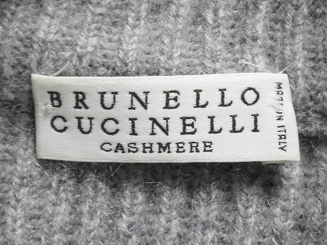 Brunello Cuccinelli Grey Cashmere Sheer Sleeve Sweater - M