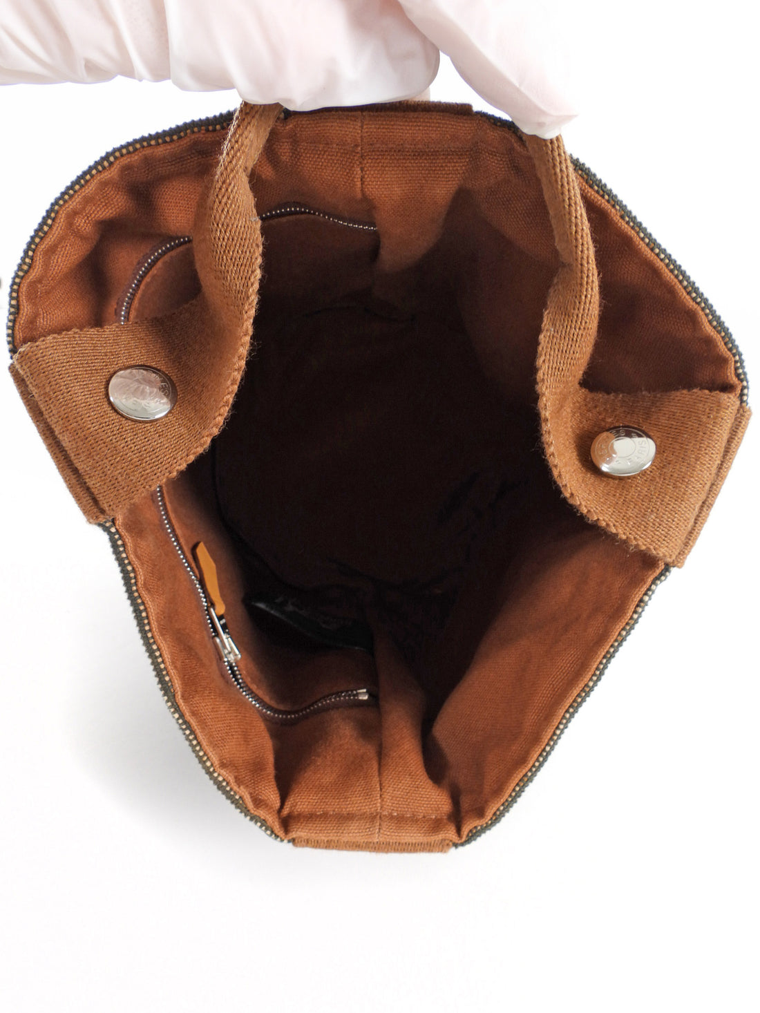 Hermes Brown Toille Canvas Saxo PM Bucket Bag