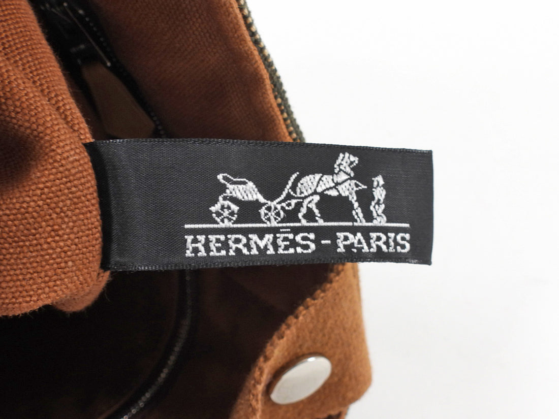 Hermes Brown Toille Canvas Saxo PM Bucket Bag
