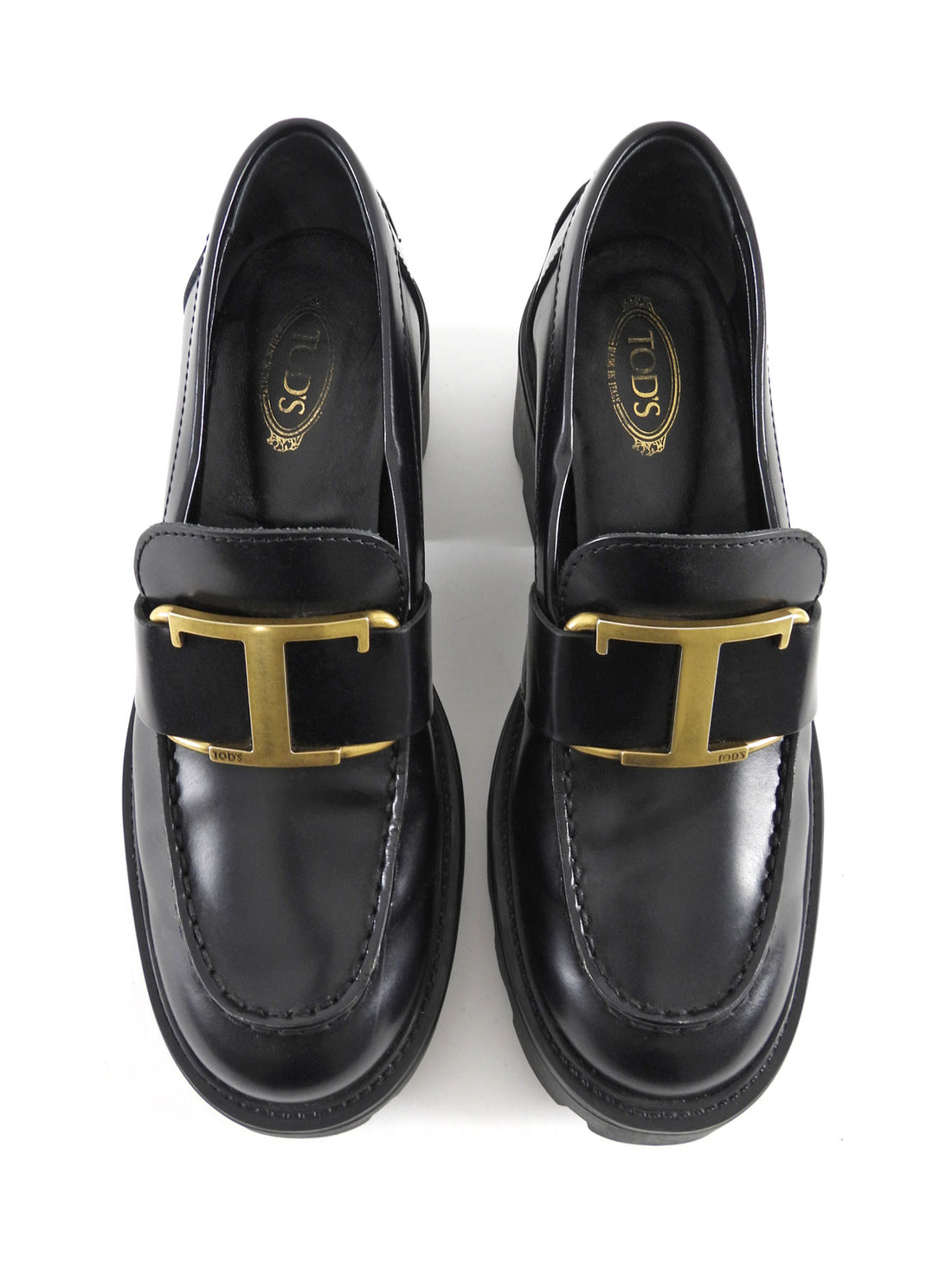 Tod's Black T-Plaque Block Heel Loafers - 36.5
