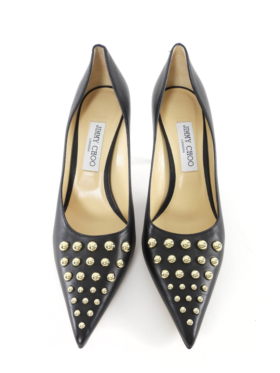 Jimmy Choo Black Studded Leather Pointed Pumps - 40