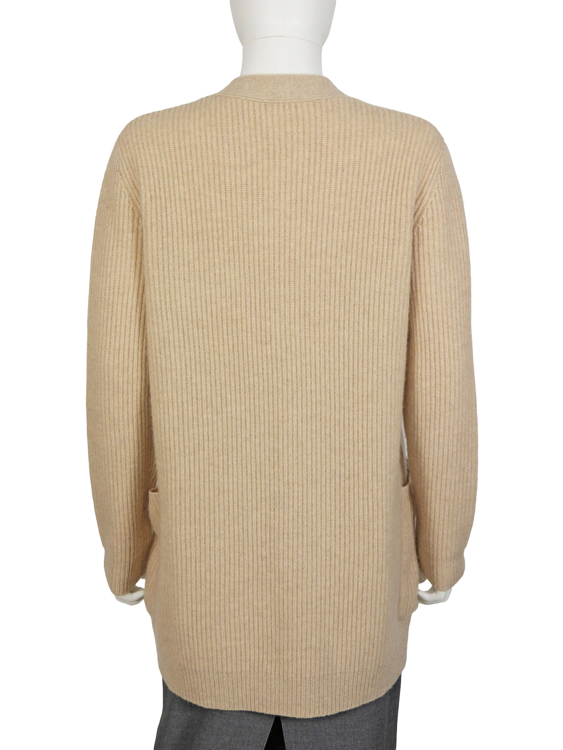 Max Mara Oatmeal Villar Cashmere Rib Long Cardigan Sweater - M