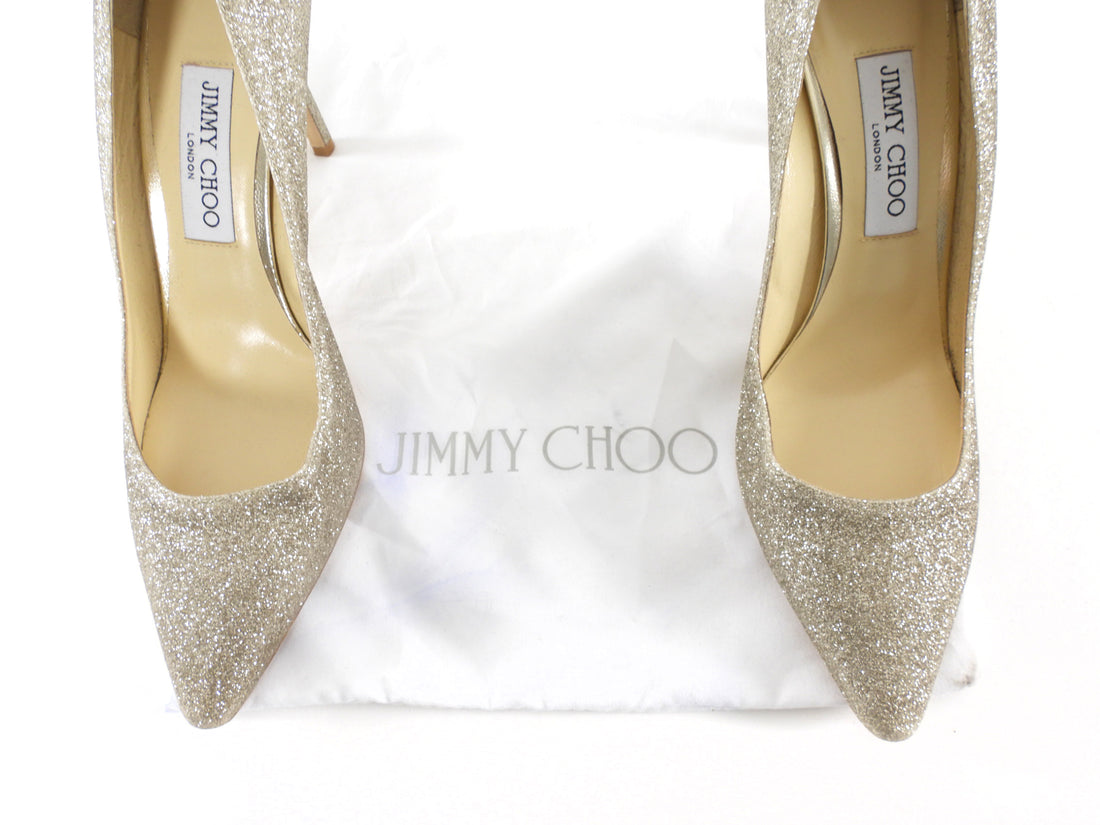 Jimmy Choo Light champagne Gold Glitter Pointed Pumps - 40