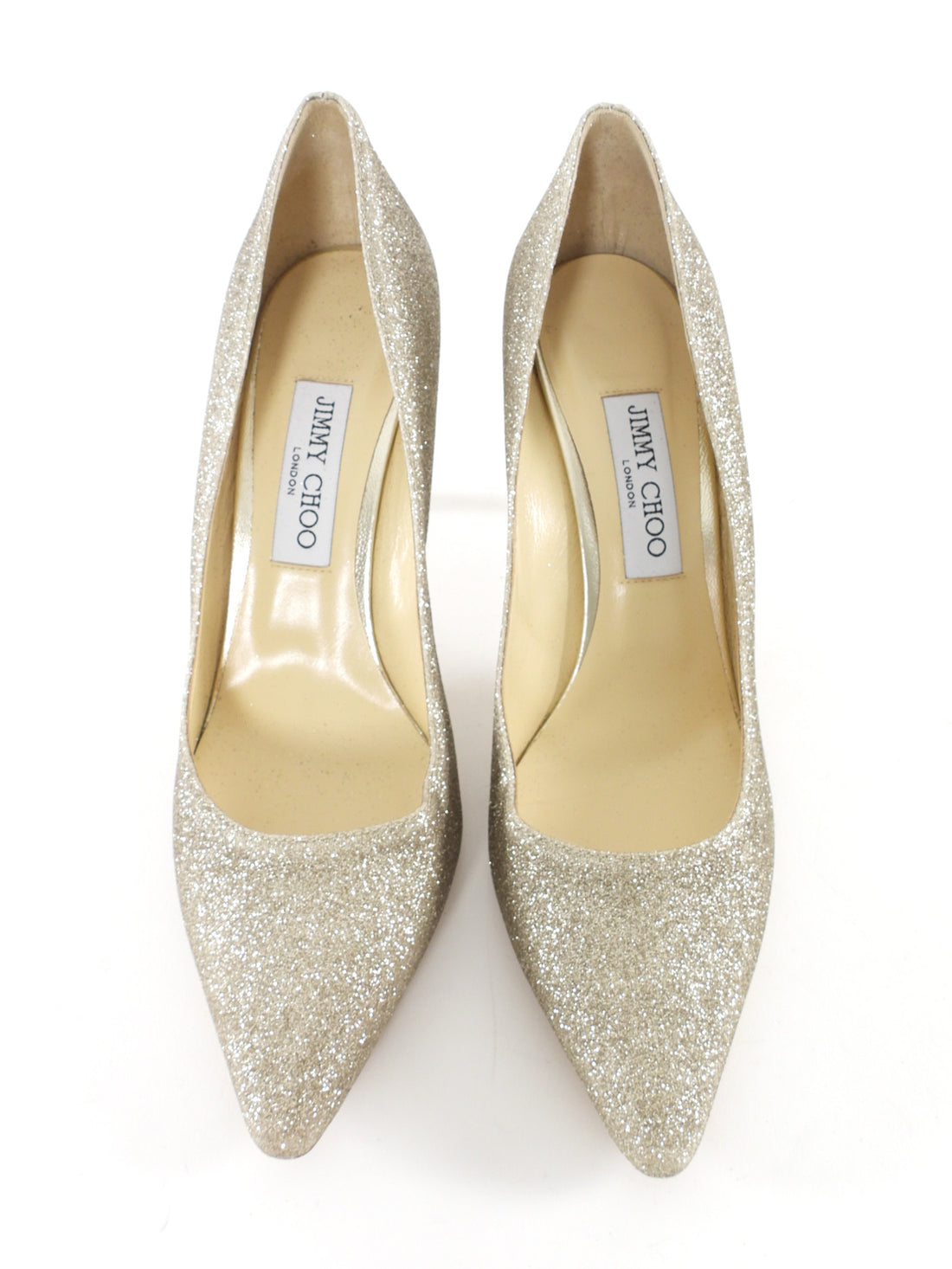 Jimmy Choo Light champagne Gold Glitter Pointed Pumps - 40