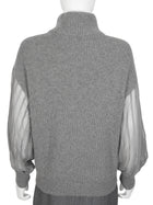 Brunello Cuccinelli Grey Cashmere Sheer Sleeve Sweater - M