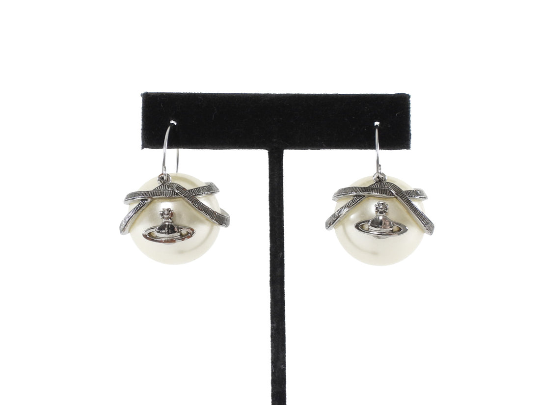 Vivienne Westwood Faux Pearl Orb Logo Drop Earrings