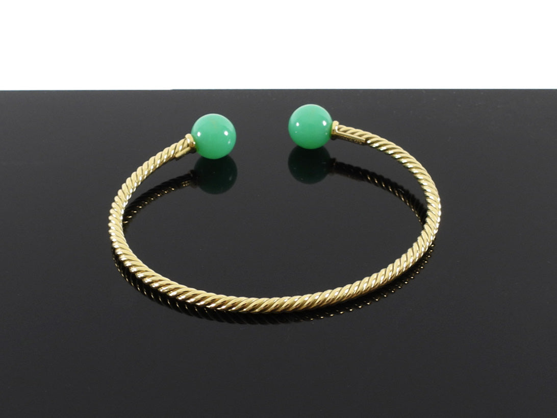 David Yurman  18k Yellow Gold Solari Cablespira Chrysoprase Cuff Bracelet
