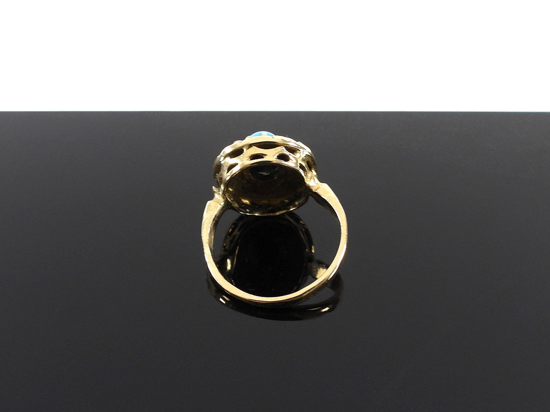 Antique Victorian 14k Turquoise Diamond Cluster Ring - 6