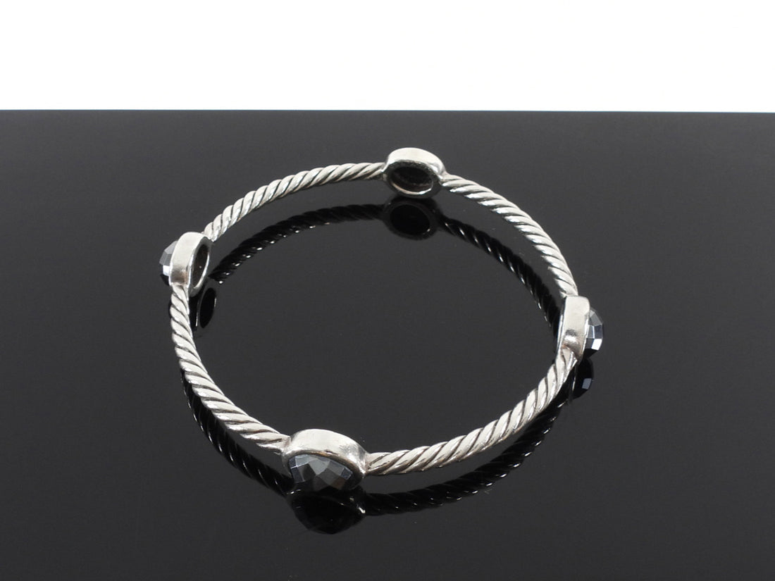 David Yurman Black Hematite and Sterling Silver Chatelaine Station Cable Bangle 3mm