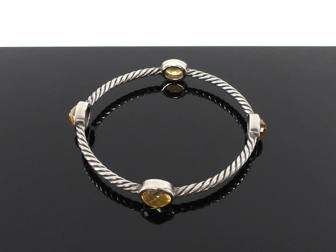 David Yurman Silver Yellow Citrine Sterling Chatelaine Station Cable Bangle 3mm