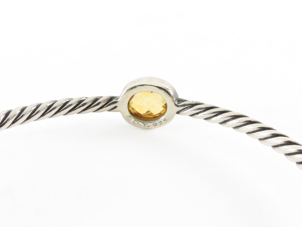 David Yurman Silver Yellow Citrine Sterling Chatelaine Station Cable Bangle 3mm