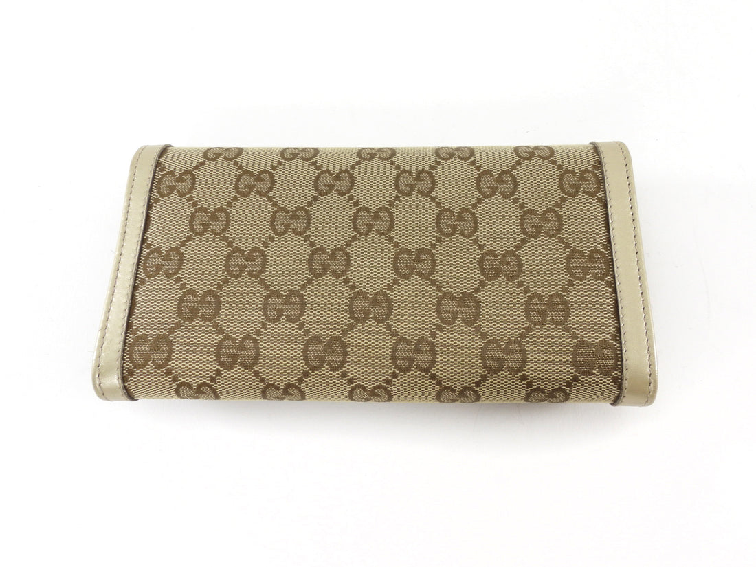 Gucci GG Monogram Canvas Metallic Taupe Leather Sukey Continental Wallet
