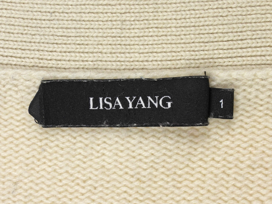 Lisa Yang Ivory Navy Cashmere Striped Cardigan Sweater - 1 / S