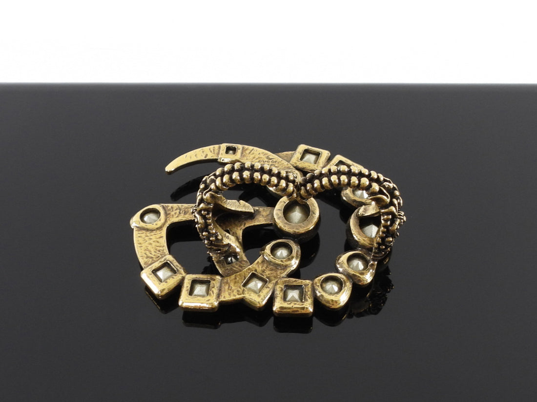 Gucci Aged Gold Multicolor Bijoux Double G Oversized Double Finger Ring - M