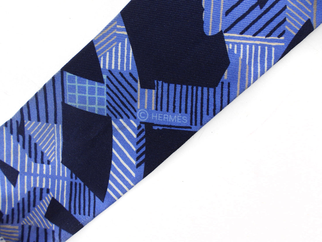 Hermes Navy Blue Brown Cavalcadour Silk Twilly Scarf