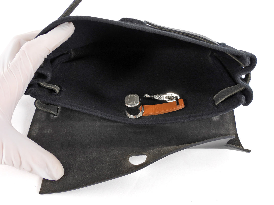 Hermes Black Canvas Toile and Leather Herbag Pochette Clutch Bag