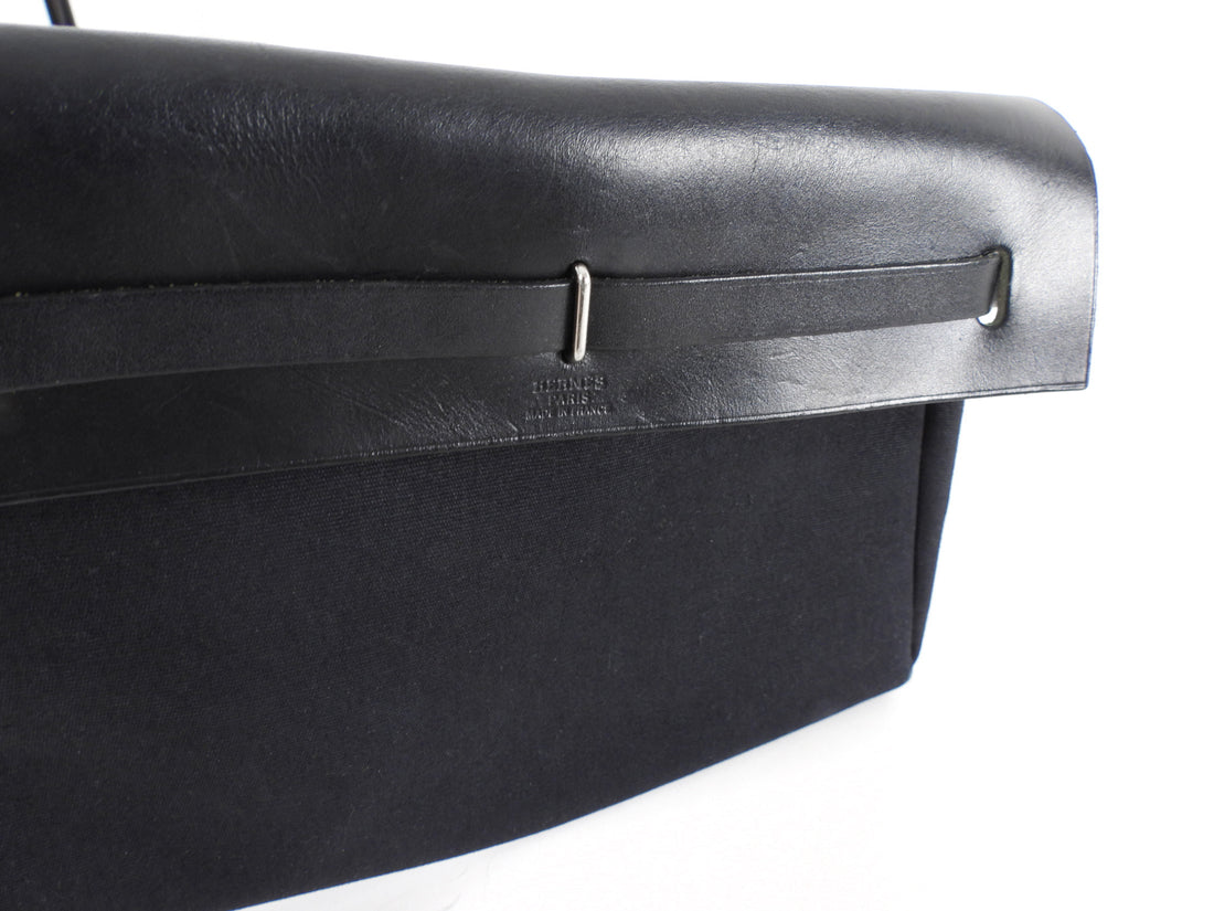 Hermes Black Canvas Toile and Leather Herbag Pochette Clutch Bag