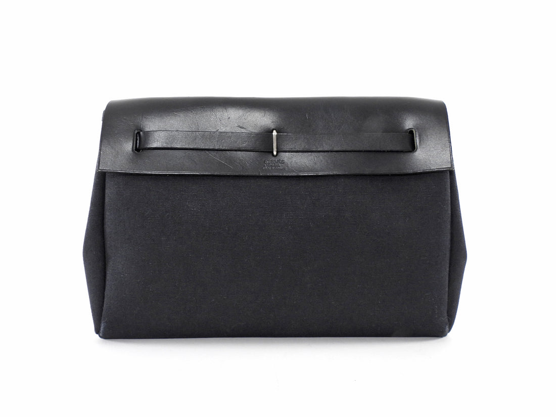 Hermes Black Canvas Toile and Leather Herbag Pochette Clutch Bag