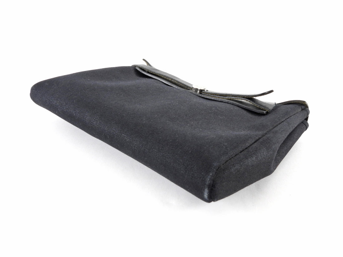 Hermes Black Canvas Toile and Leather Herbag Pochette Clutch Bag