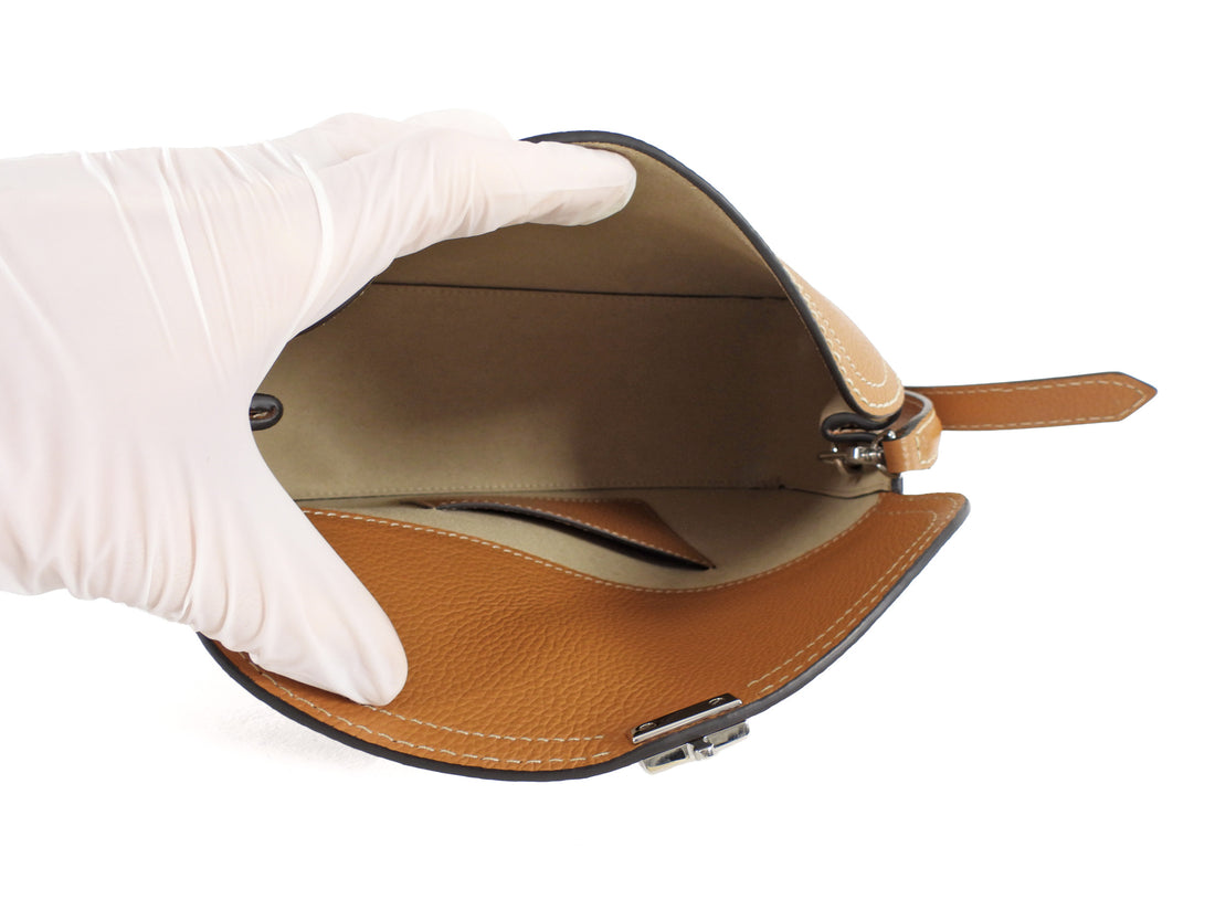 Toteme Tan Pebble Grain Leather T-Lock Clutch Shoulder Bag