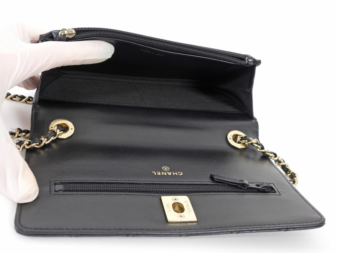 Chanel Black GHW Quilted Lambskin Trendy Wallet on Chain