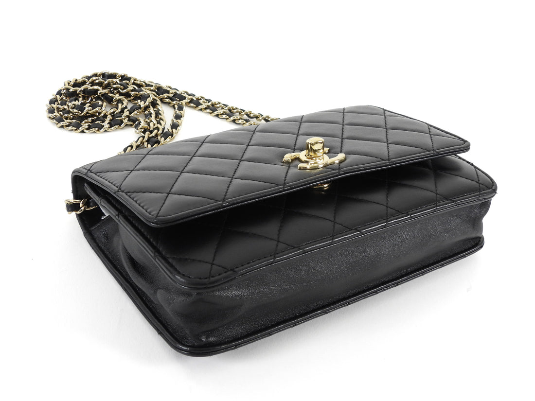 Chanel Black GHW Quilted Lambskin Trendy Wallet on Chain