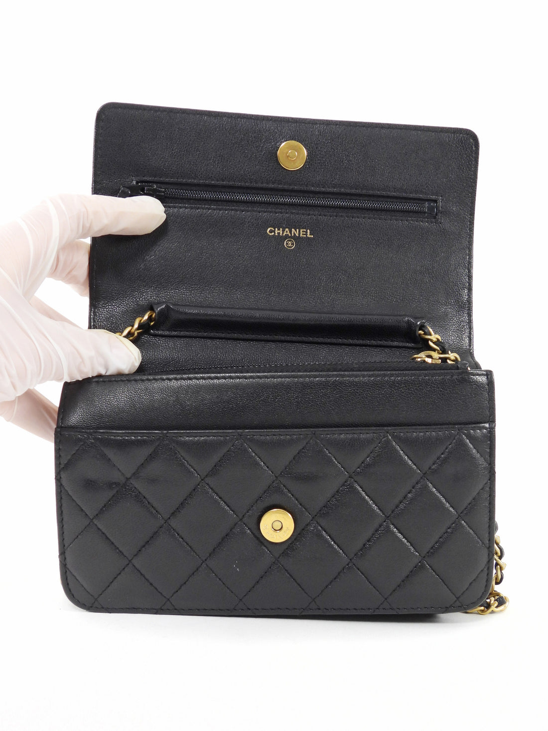 Chanel Black Quilted Leather 19 Chain CC Wallet on Chain