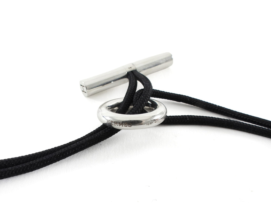 Hermes Vintage Sterling Silver Skipper Cord Toggle Choker Necklace