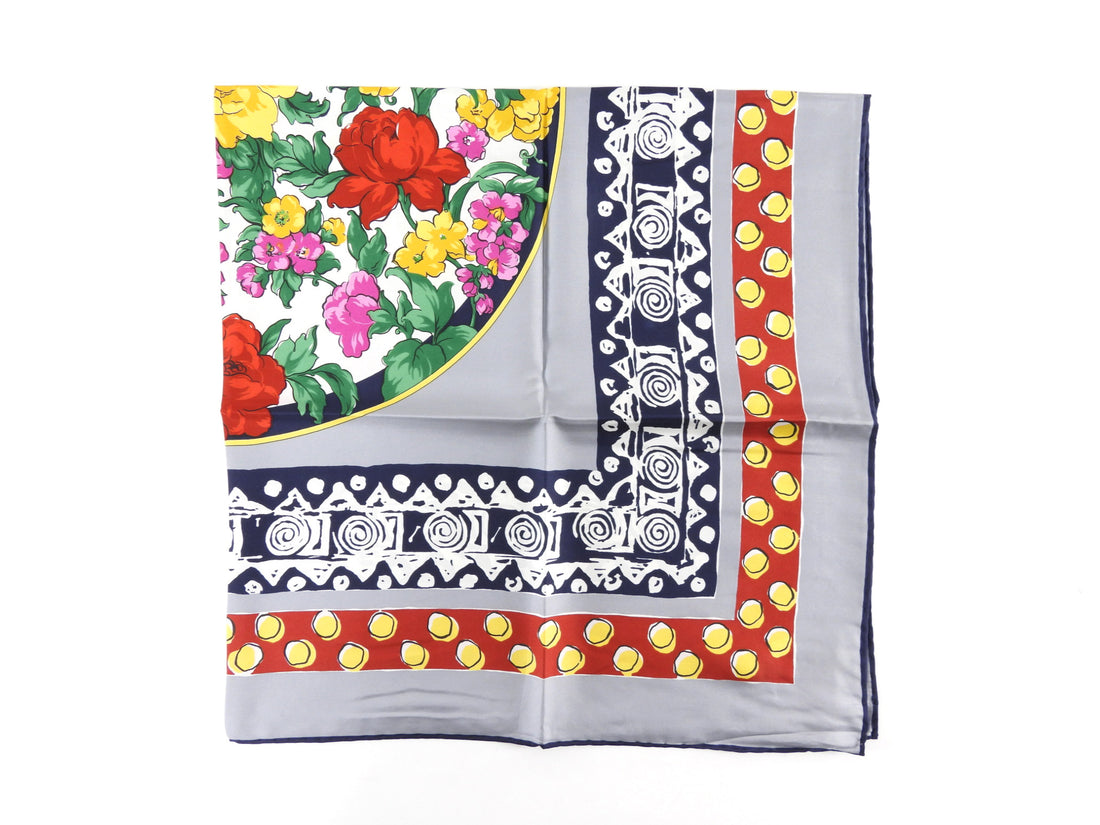 Givenchy Vintage 1990's Multicolor Floral Silk Scarf 90cm