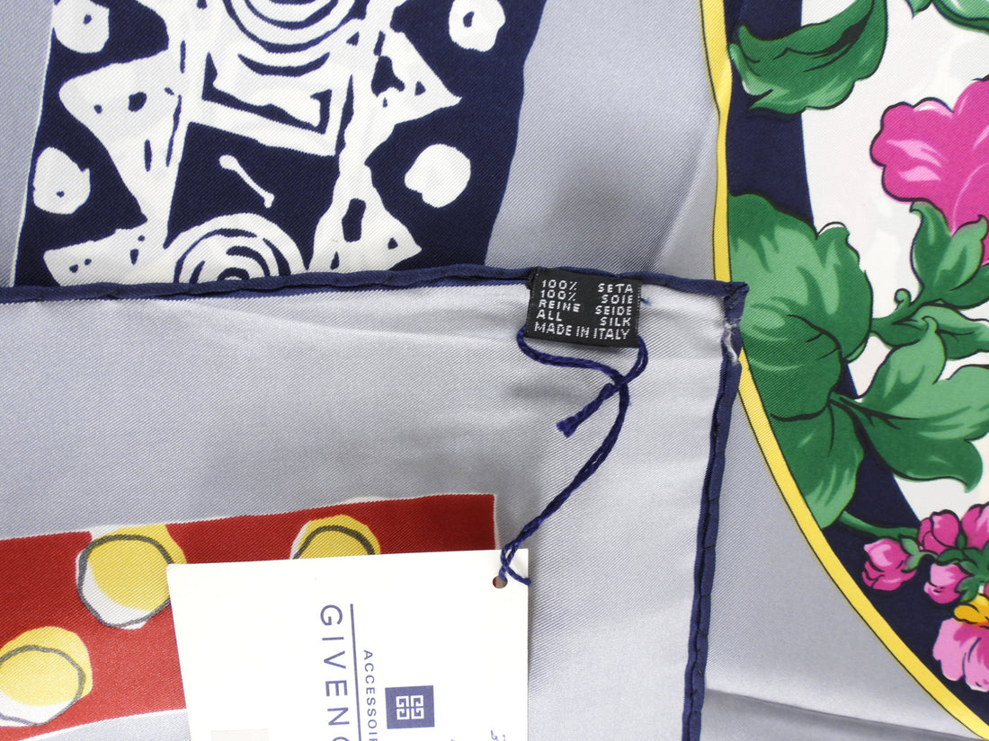 Givenchy Vintage 1990's Multicolor Floral Silk Scarf 90cm