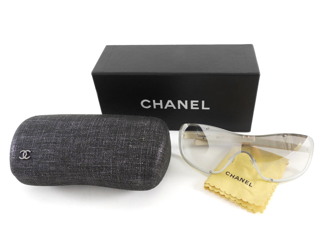 Chanel Sport Vintage 2000's White Grey Gradient Shield Sunglasses