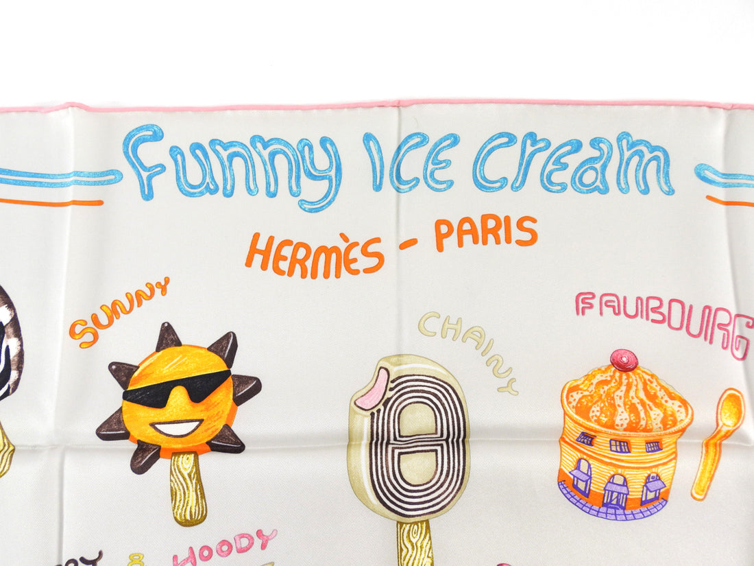 Hermes Pearl Grey Multicolor Funny Ice Cream Silk Scarf 70cm