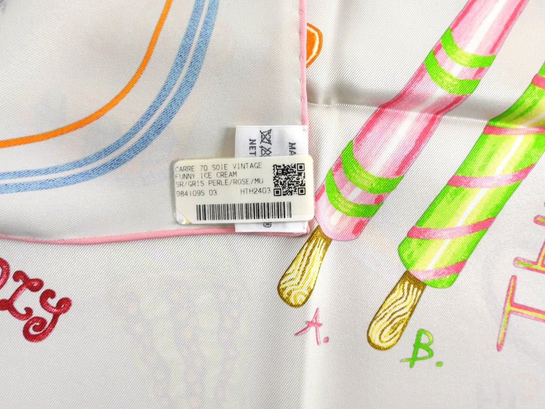 Hermes Pearl Grey Multicolor Funny Ice Cream Silk Scarf 70cm