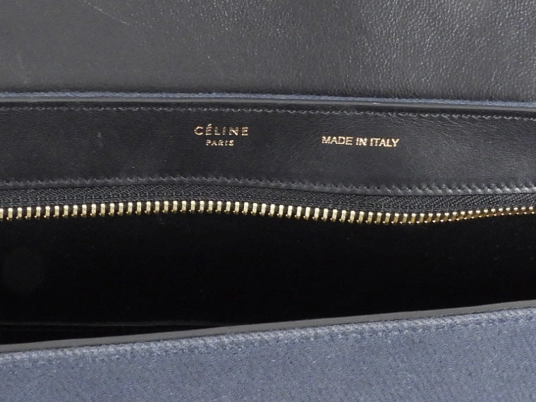 Celine Blue White Black Tricolor Denim and Leather Small Trapeze Two Way Bag