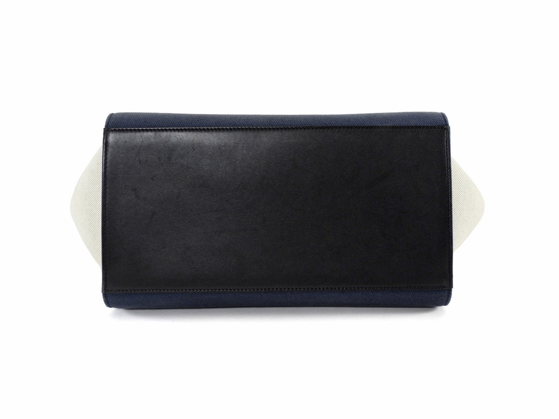 Celine Blue White Black Tricolor Denim and Leather Small Trapeze Two Way Bag
