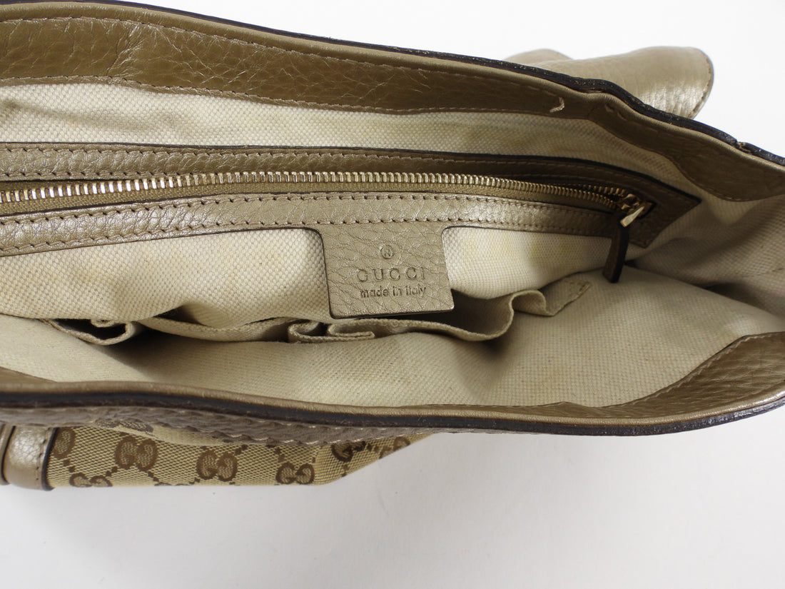 Gucci GG Canvas Metallic Taupe Leather Bella Braided Hobo Bag