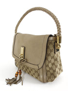 Gucci GG Canvas Metallic Taupe Leather Bella Braided Hobo Bag