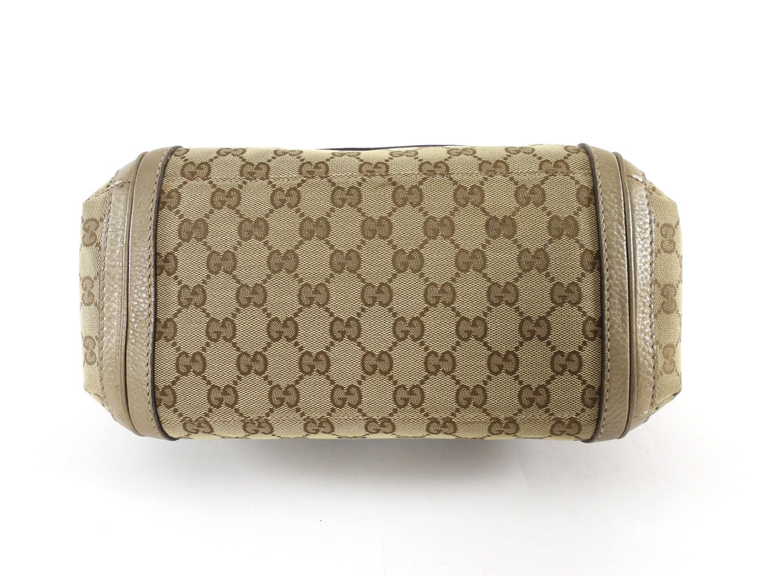 Gucci GG Canvas Metallic Taupe Leather Bella Braided Hobo Bag