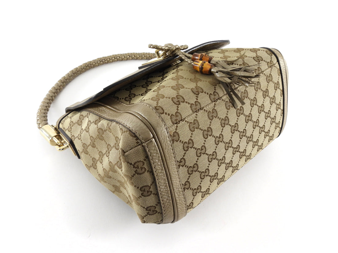 Gucci GG Canvas Metallic Taupe Leather Bella Braided Hobo Bag