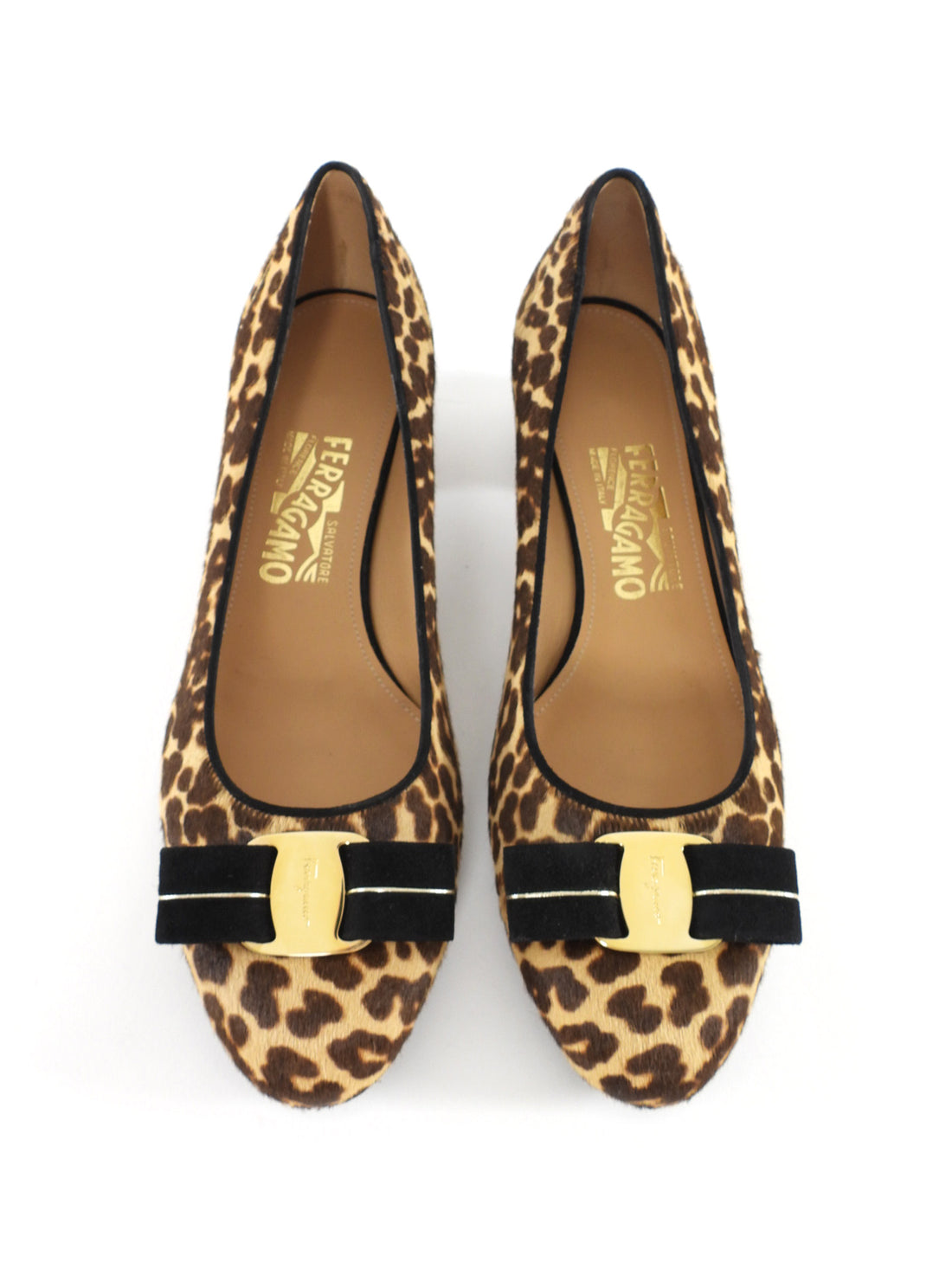 Salvatore Ferragamo Leopard Print Pony Hair Ferra Bow Kitten Heels - 8