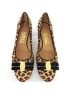 Salvatore Ferragamo Leopard Print Pony Hair Ferra Bow Kitten Heels - 8