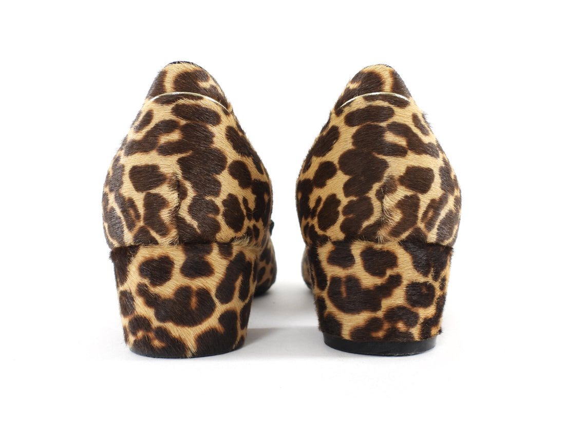 Salvatore Ferragamo Leopard Print Pony Hair Ferra Bow Kitten Heels - 8