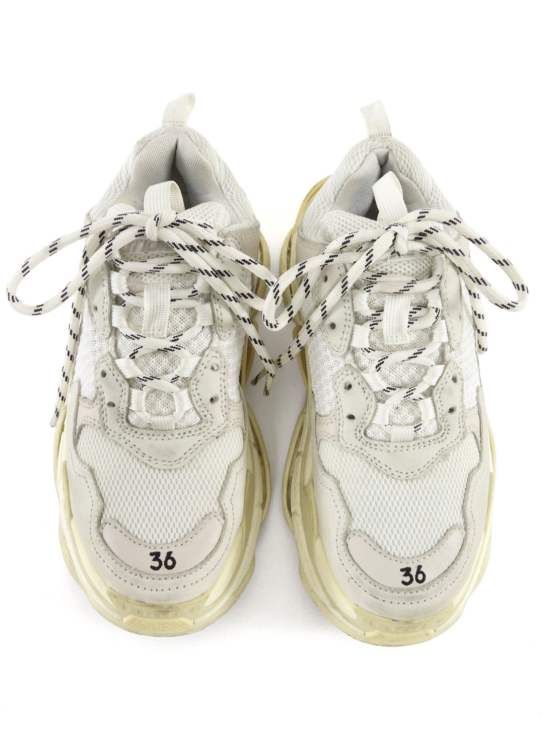 Balenciaga Ivory Leather Mesh Triple S Sneakers - 36