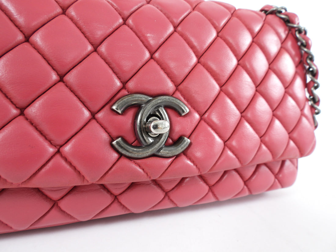 Chanel Fuchsia Pink Calfskin Bubble Quilt Medium Flap Bag